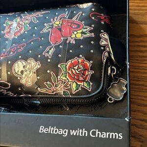 Ed Hardy Beltbag with Charms Studded Tattoo Skull & Crossbones Hearts Roses